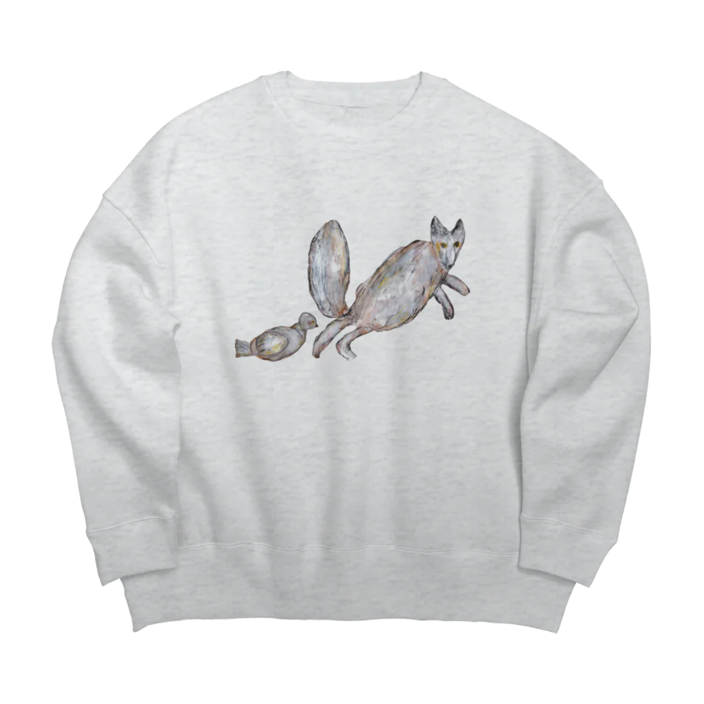 cosakuのとりとおおかみ Big Crew Neck Sweatshirt