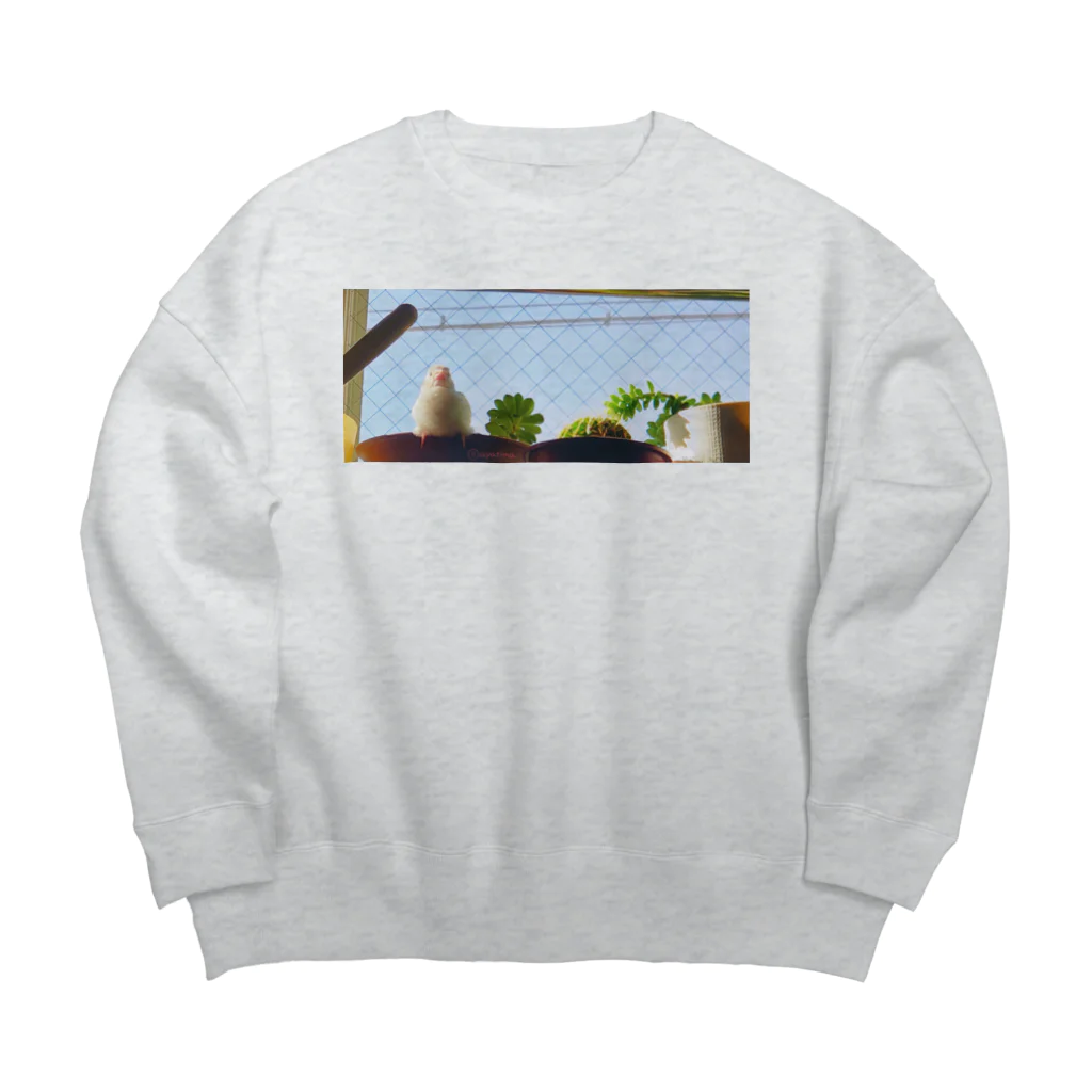 松砂丸商店の白文鳥のチマフミ Big Crew Neck Sweatshirt