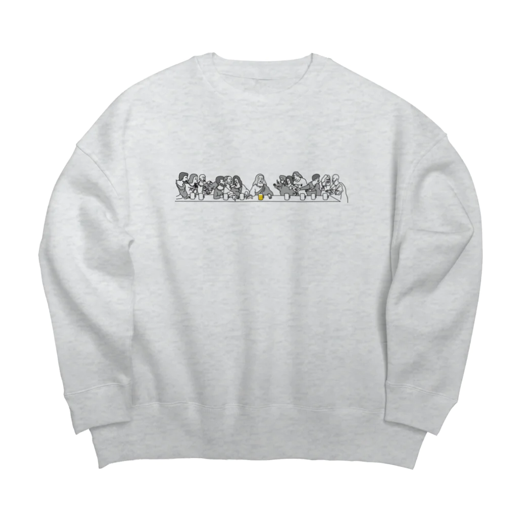 ビールとアート TM-3 Designの名画 × BEER（最後の晩餐）黒線画 *文字なしver. Big Crew Neck Sweatshirt