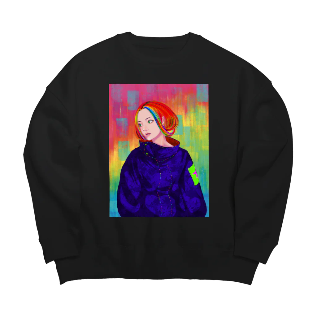 扇工房の「雨降り、虹の女性」 Big Crew Neck Sweatshirt