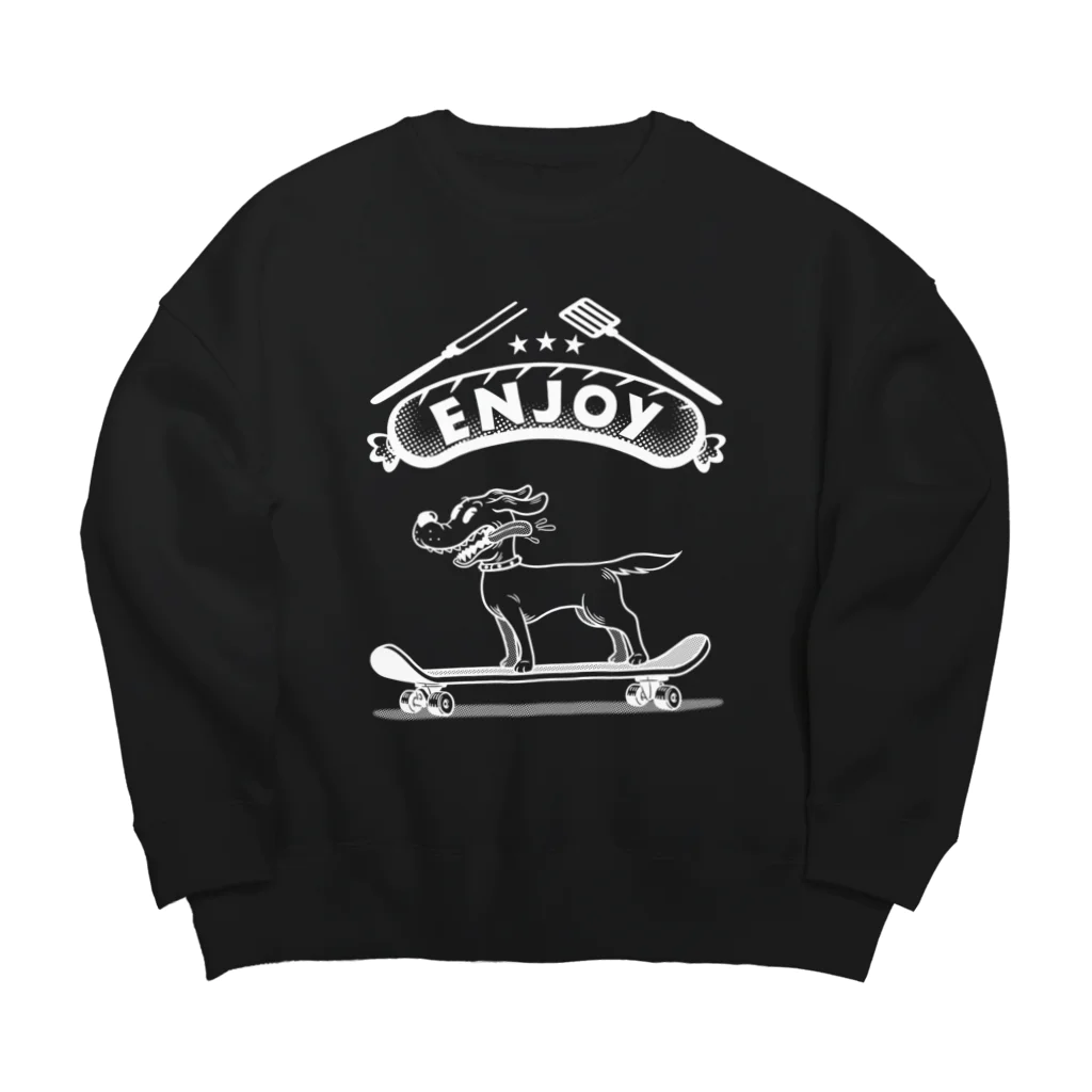 nidan-illustrationのhappy dog -ENJOY- (wite ink) Big Crew Neck Sweatshirt