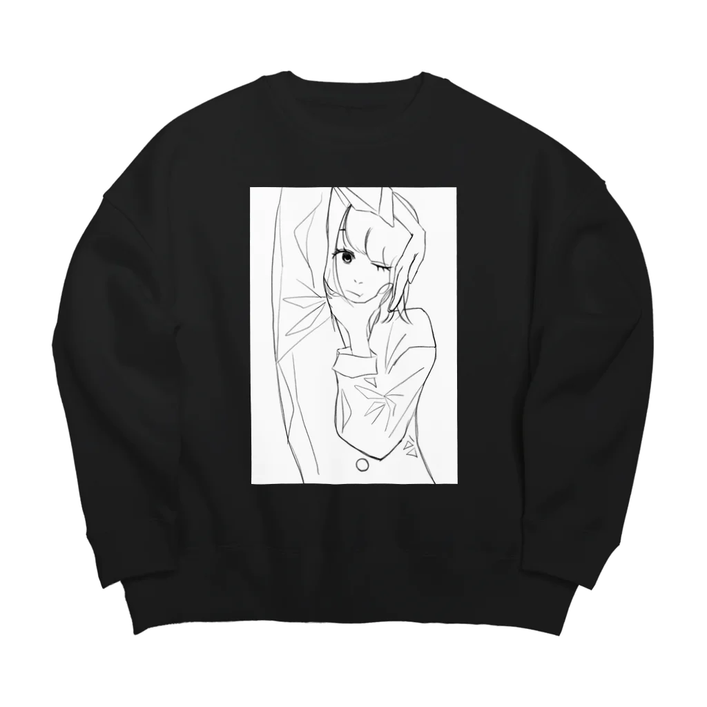 白まりものポージング子白黒 Big Crew Neck Sweatshirt