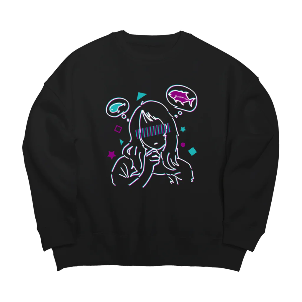 Riki Design (Okinwa Fishing style)の釣りガール_Part2_イラストホワイト Big Crew Neck Sweatshirt