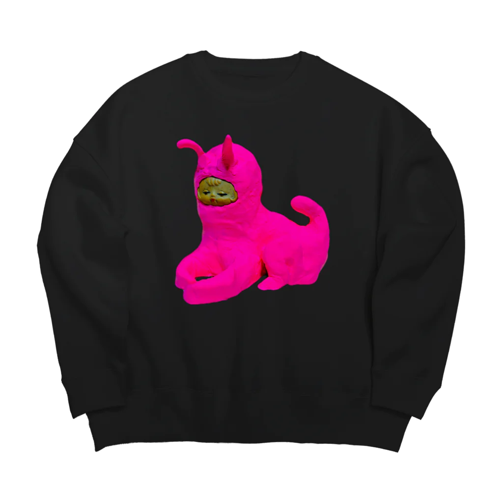 お味噌ちゃん👺LINEスタンプものPink★Cat Big Crew Neck Sweatshirt