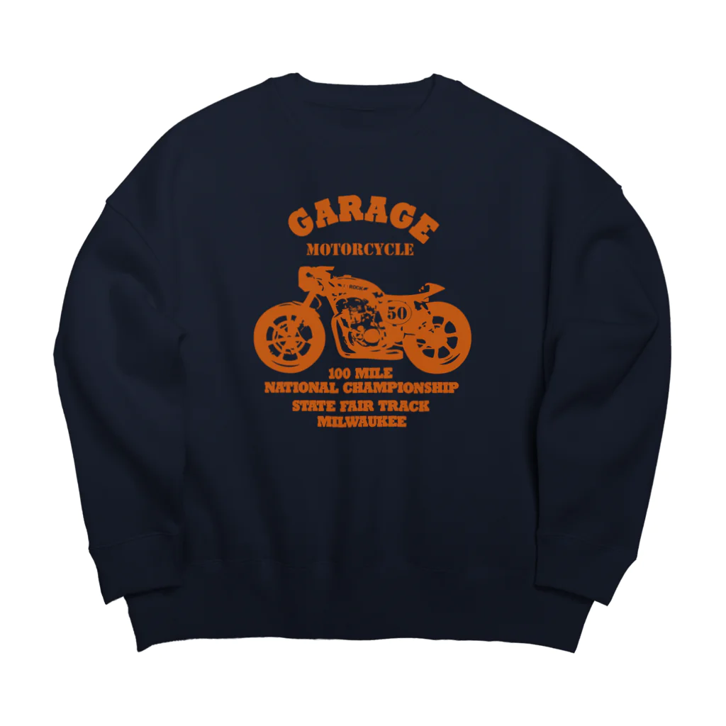 キッズモード某の武骨なバイクデザイン orange Big Crew Neck Sweatshirt