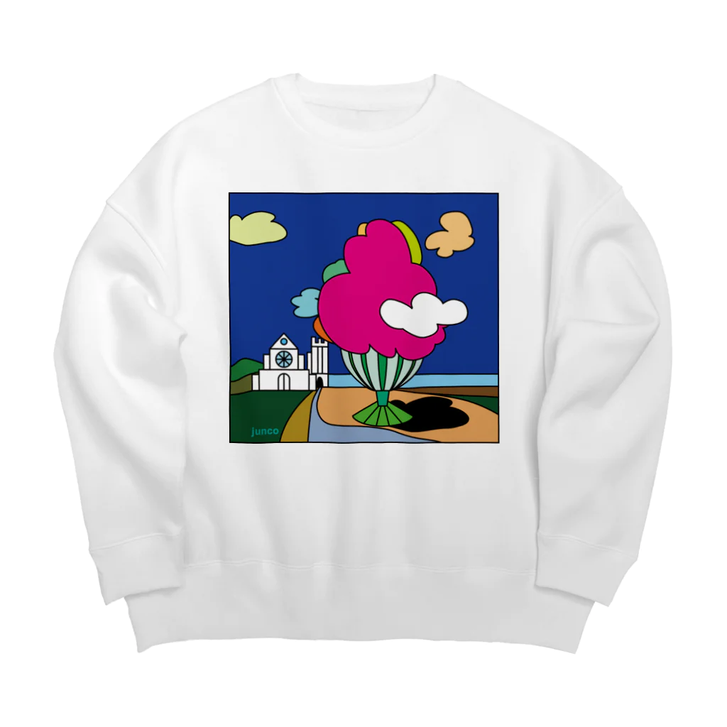 Blupiggの幸せの丘ピンクの木 Big Crew Neck Sweatshirt