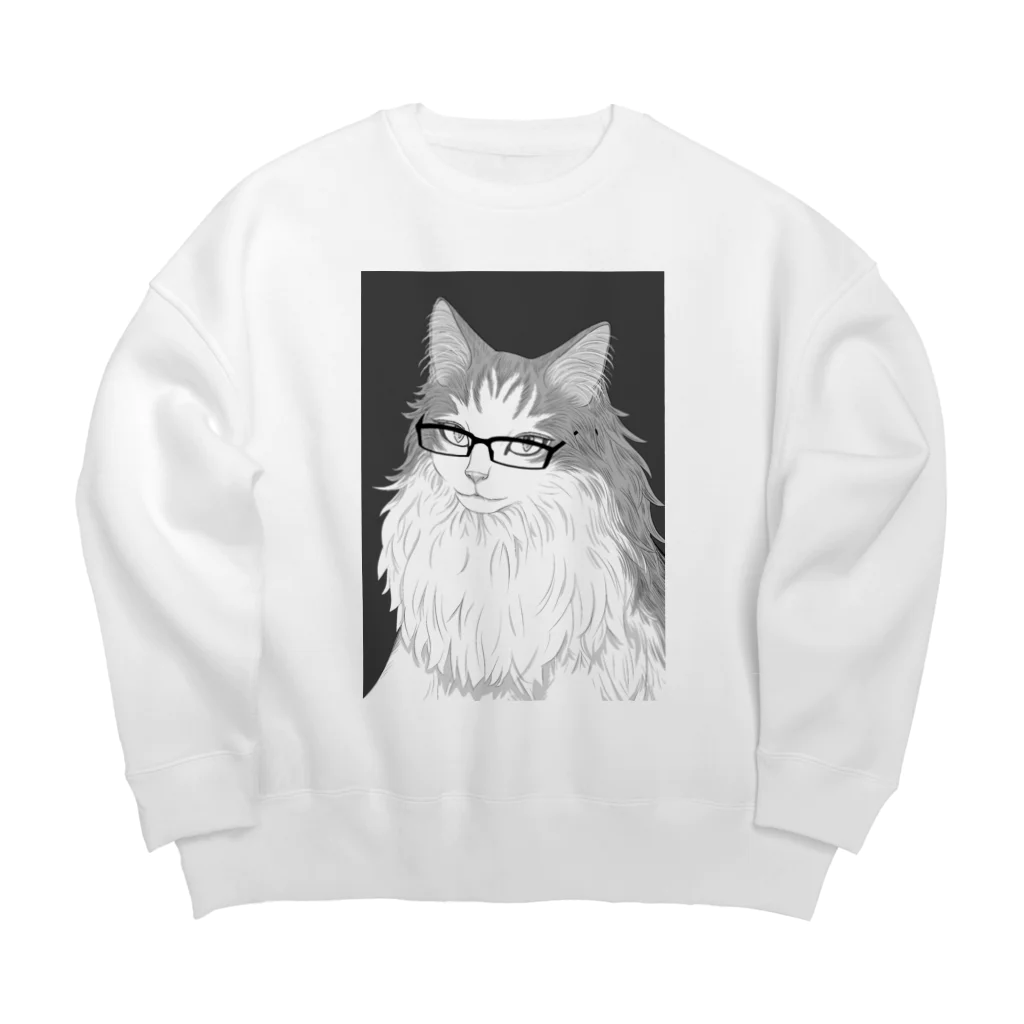 nya-mew（ニャーミュー）の眼鏡ニャン子（めがねにゃんし） Big Crew Neck Sweatshirt