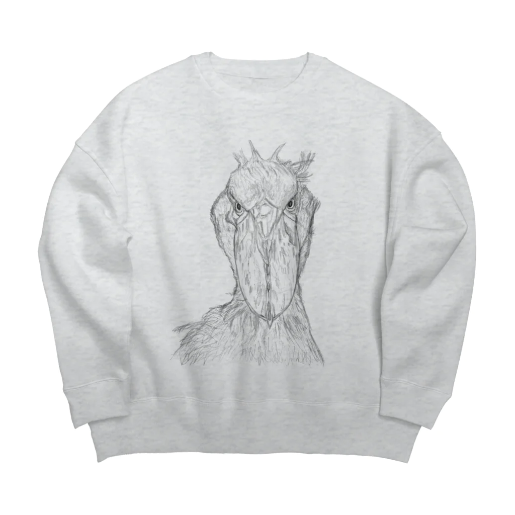 森図鑑の[森図鑑] ハシビロコウの顔 鉛筆画 Big Crew Neck Sweatshirt