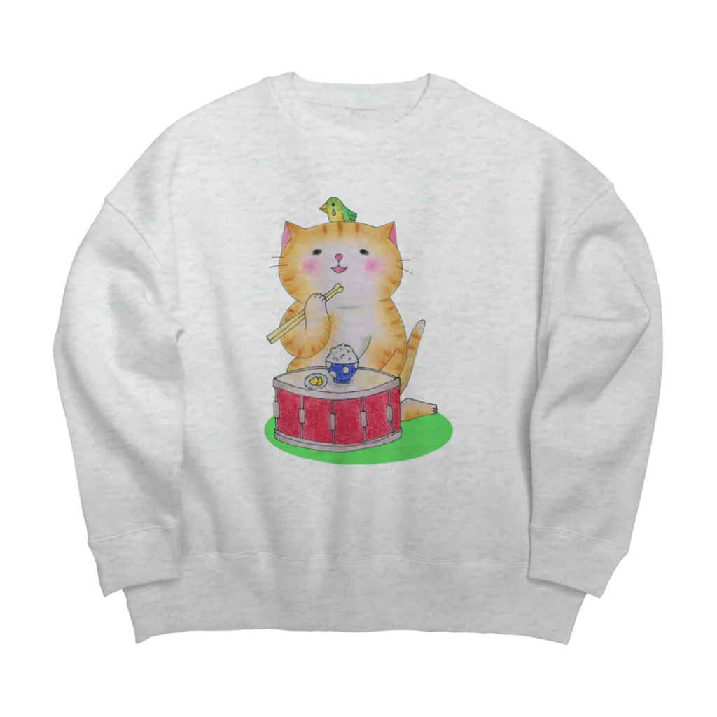 音楽雑貨でぶねこのスネア猫 Big Crew Neck Sweatshirt