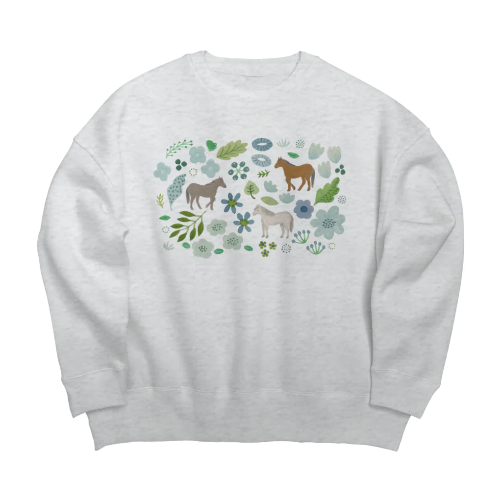 umaumaのgreen horses Big Crew Neck Sweatshirt