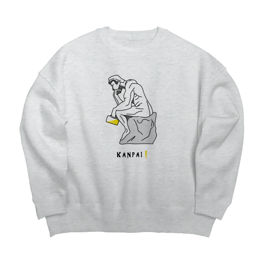 ビールとアート TM-3 Designの彫刻 × BEER（考える人）黒線画 Big Crew Neck Sweatshirt