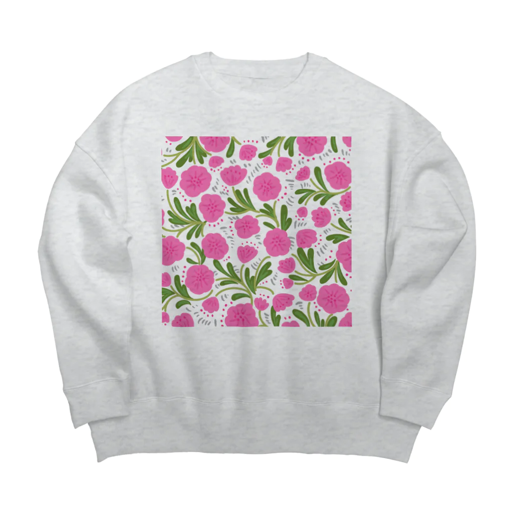 Katie（カチエ）の手描きの花柄（ピンク） Big Crew Neck Sweatshirt