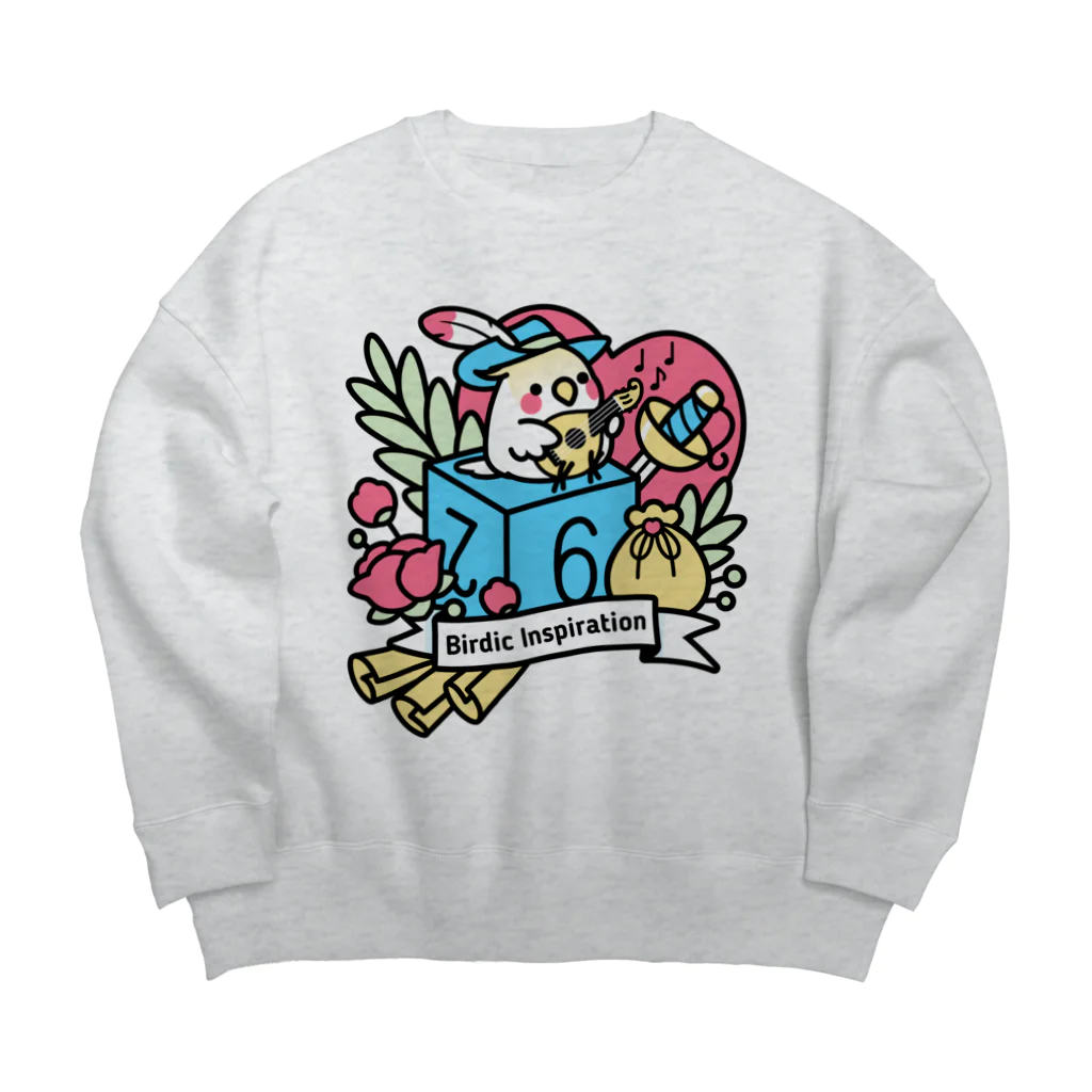 Cody the LovebirdのChubby Bird オカメインコとマンドリン　Birdic Inspiration Big Crew Neck Sweatshirt