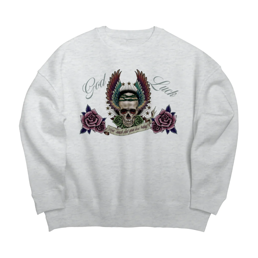 GOD LUCK💀to youの赤薔薇スカル💀🌹 Big Crew Neck Sweatshirt