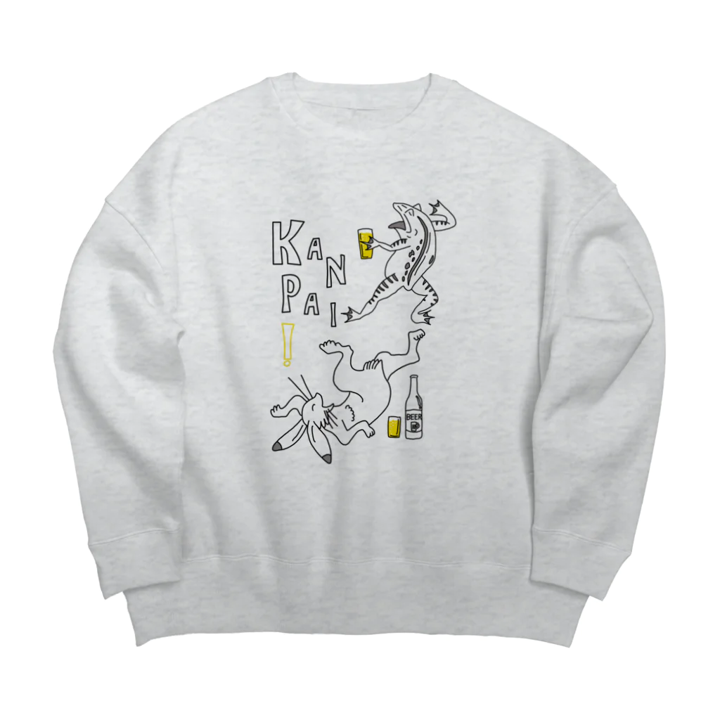 ビールとアート TM-3 Designの名画 × BEER（鳥獣戯画）ロゴ賑やかver.黒線画 Big Crew Neck Sweatshirt