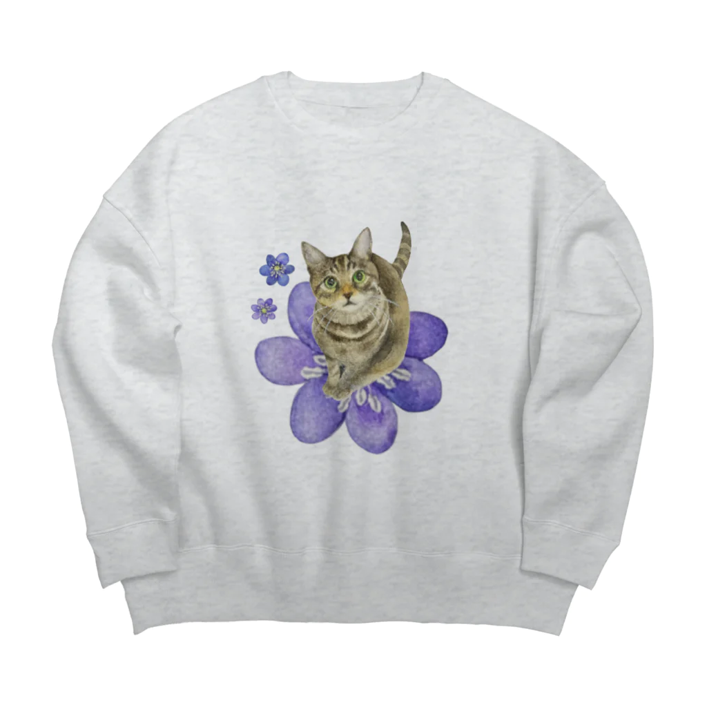 猫が好きすぎる絵描き　キジシマ ミキのキジトラくんミスミソウに乗る Big Crew Neck Sweatshirt