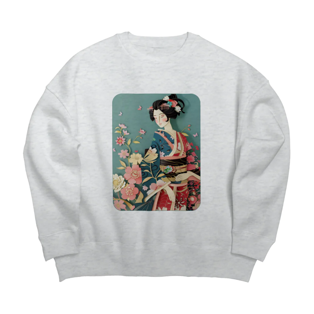 MistyStarkの着物女性の切り絵アート　―　Kimono woman paper-cutting art　ー Big Crew Neck Sweatshirt