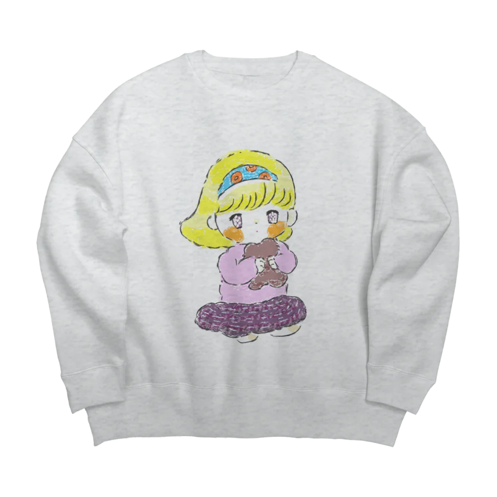 。のくまのぬいぐるみを抱きしめる女の子 Big Crew Neck Sweatshirt