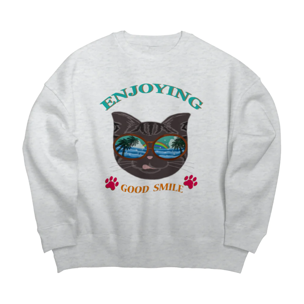 Yokokkoの店のサングラスCAT👓（英文字ver.） Big Crew Neck Sweatshirt