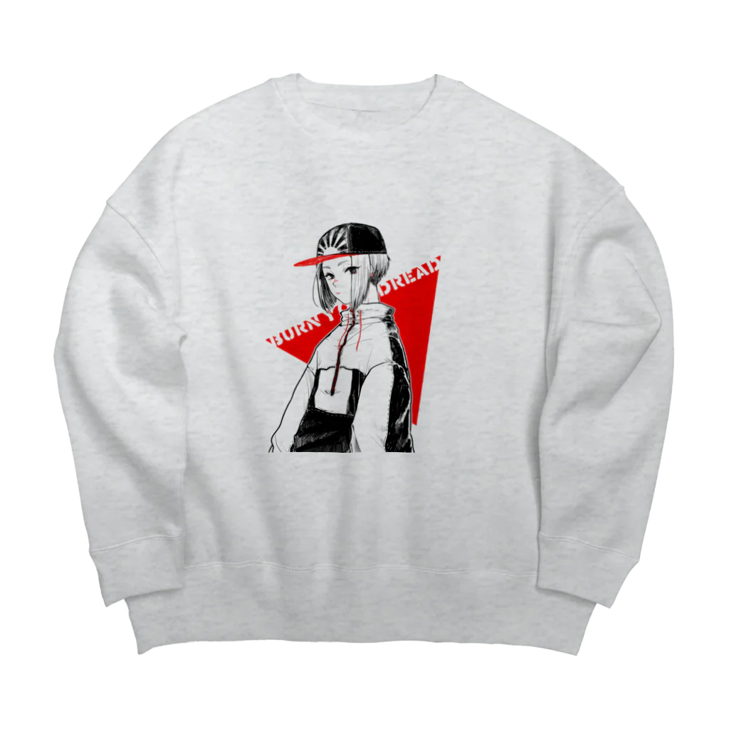 Minoruのキャップを被った女の子 Big Crew Neck Sweatshirt