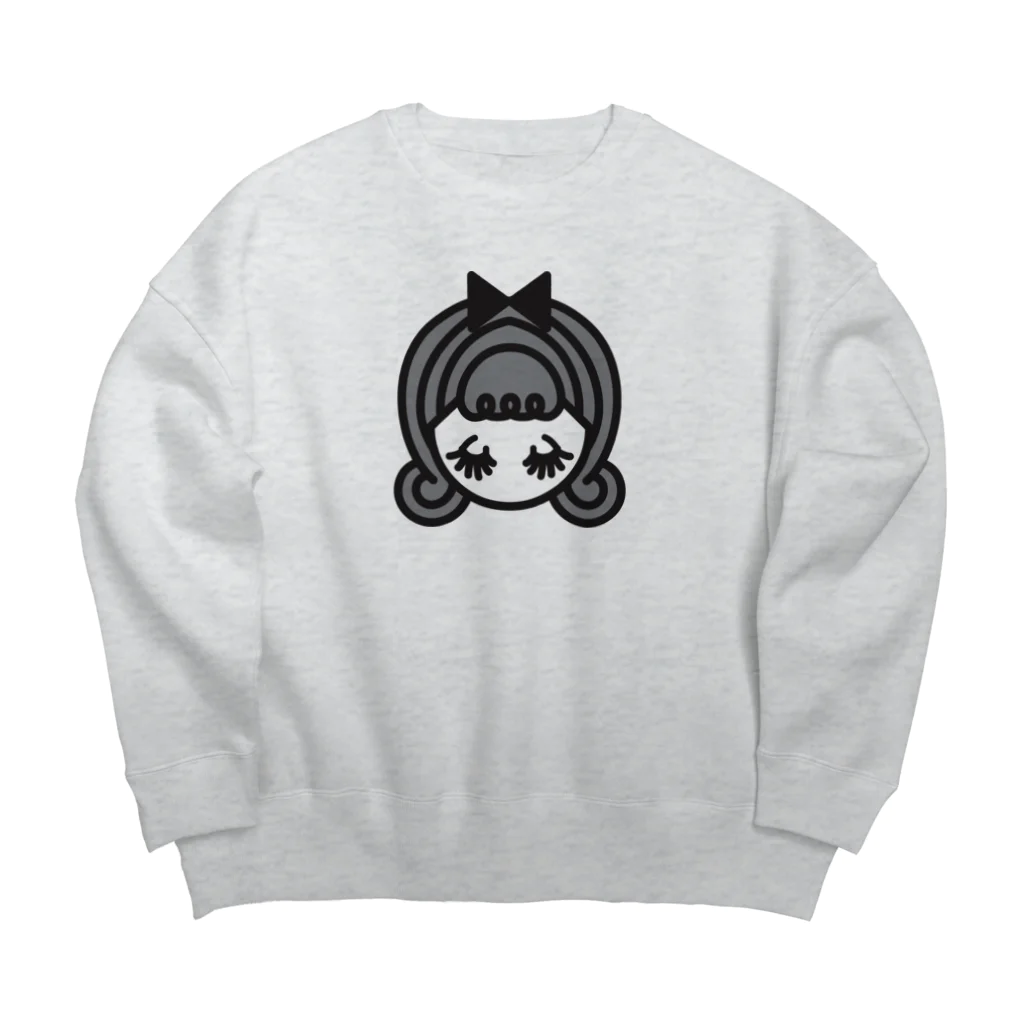 ソーメンズの巻髪少女アイコンモノクロ Big Crew Neck Sweatshirt