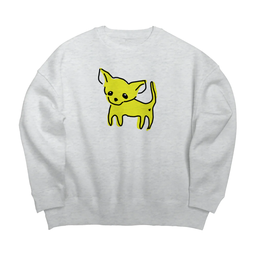 akane_art（茜音工房）のゆるチワワ（イエロー） Big Crew Neck Sweatshirt