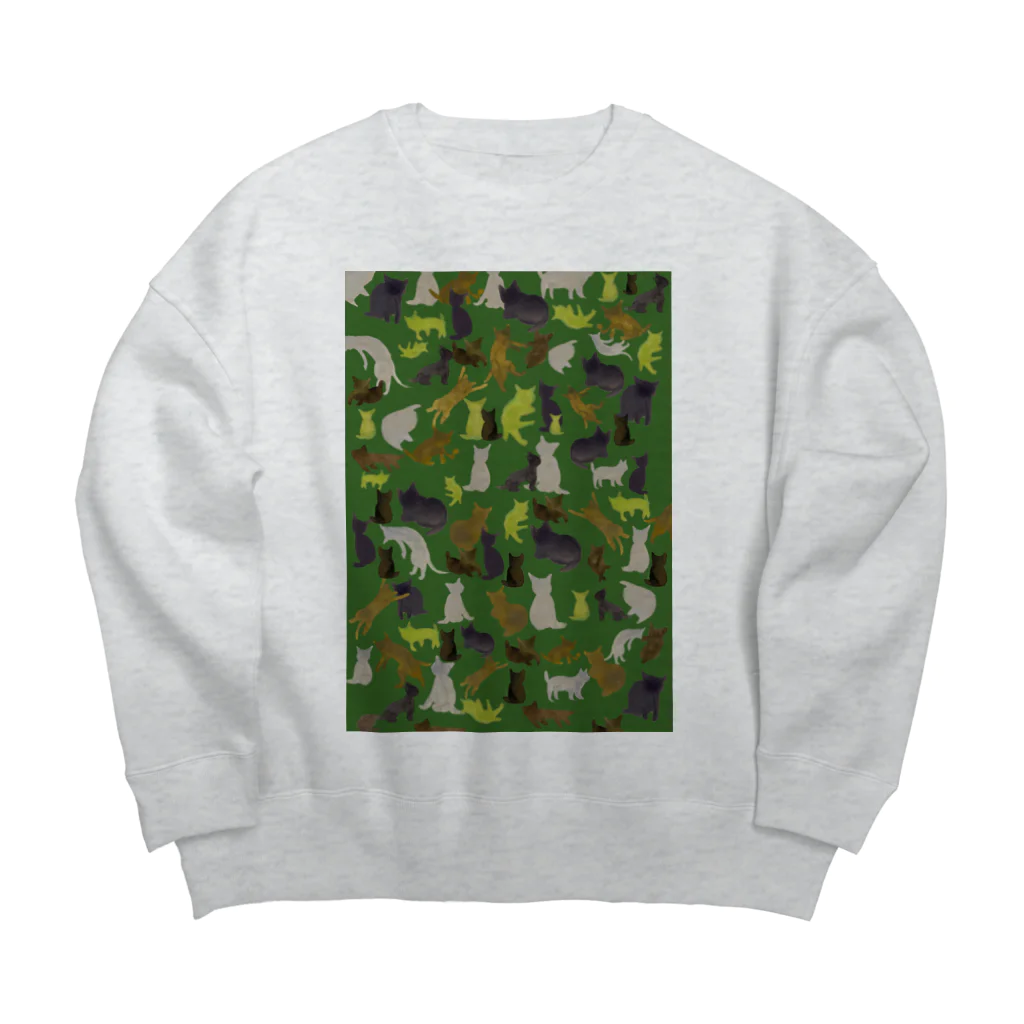 WAMI ARTの猫迷彩緑 Big Crew Neck Sweatshirt