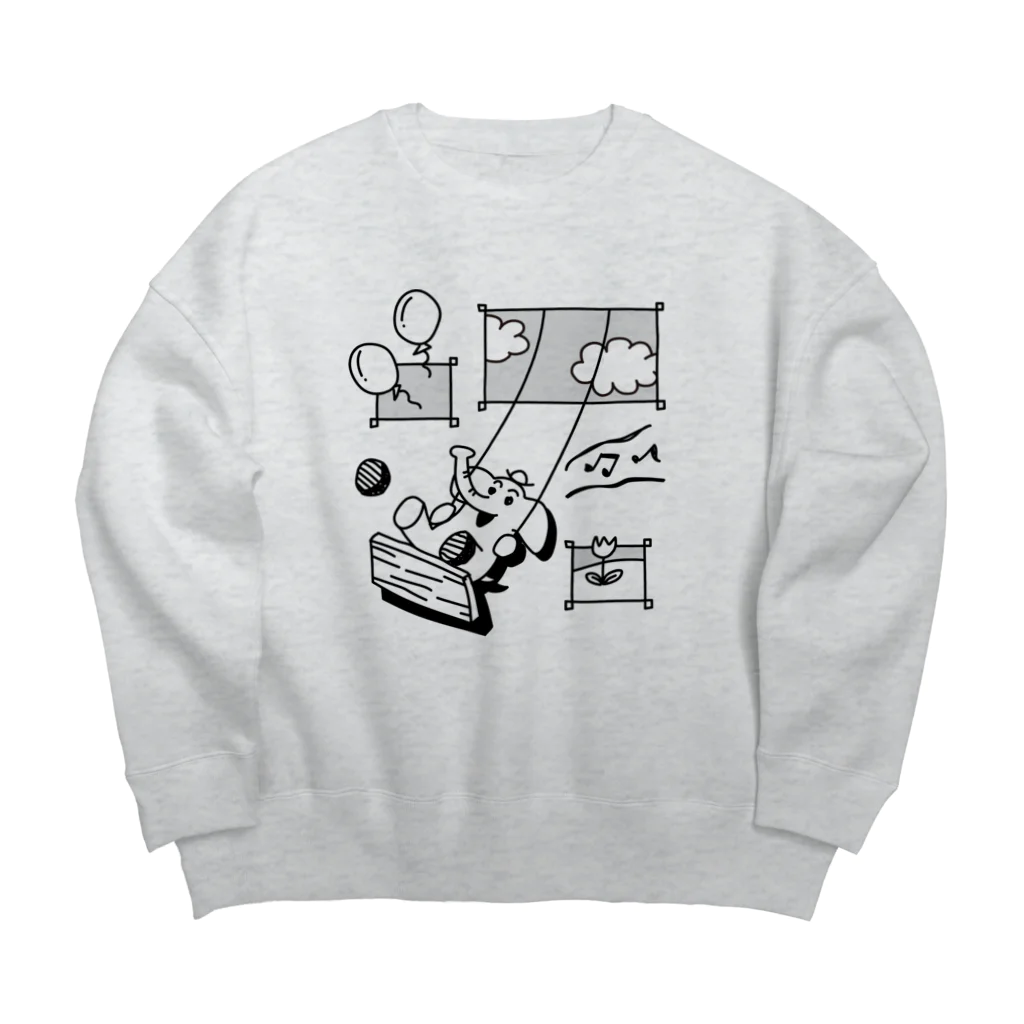 ことり屋のブランコに乗るゾウさん Big Crew Neck Sweatshirt