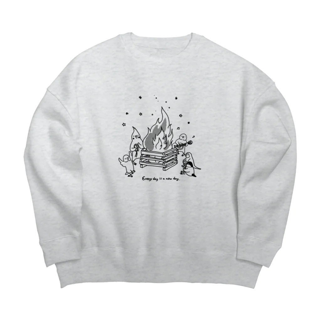 オグチヨーコのインコさんとキャンプファイヤー Big Crew Neck Sweatshirt