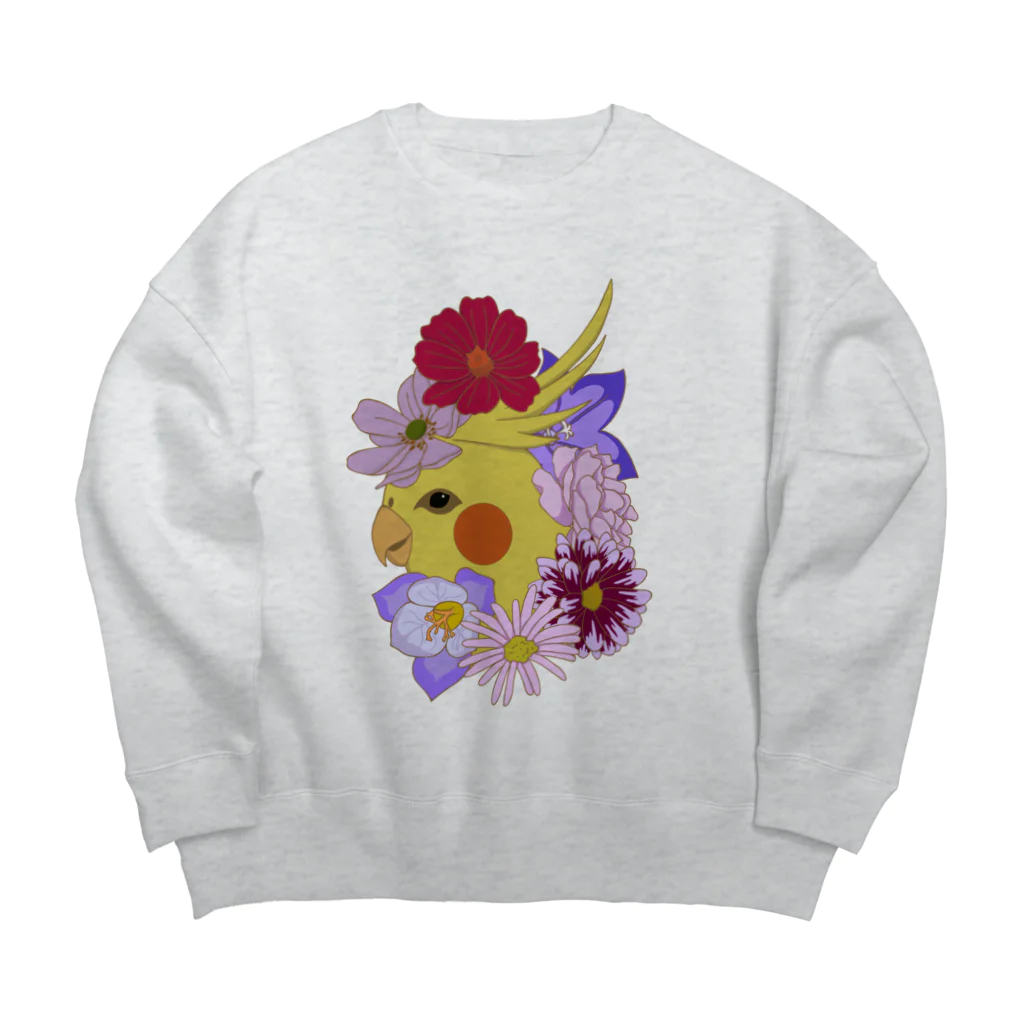 prunelleのインコと花 Big Crew Neck Sweatshirt