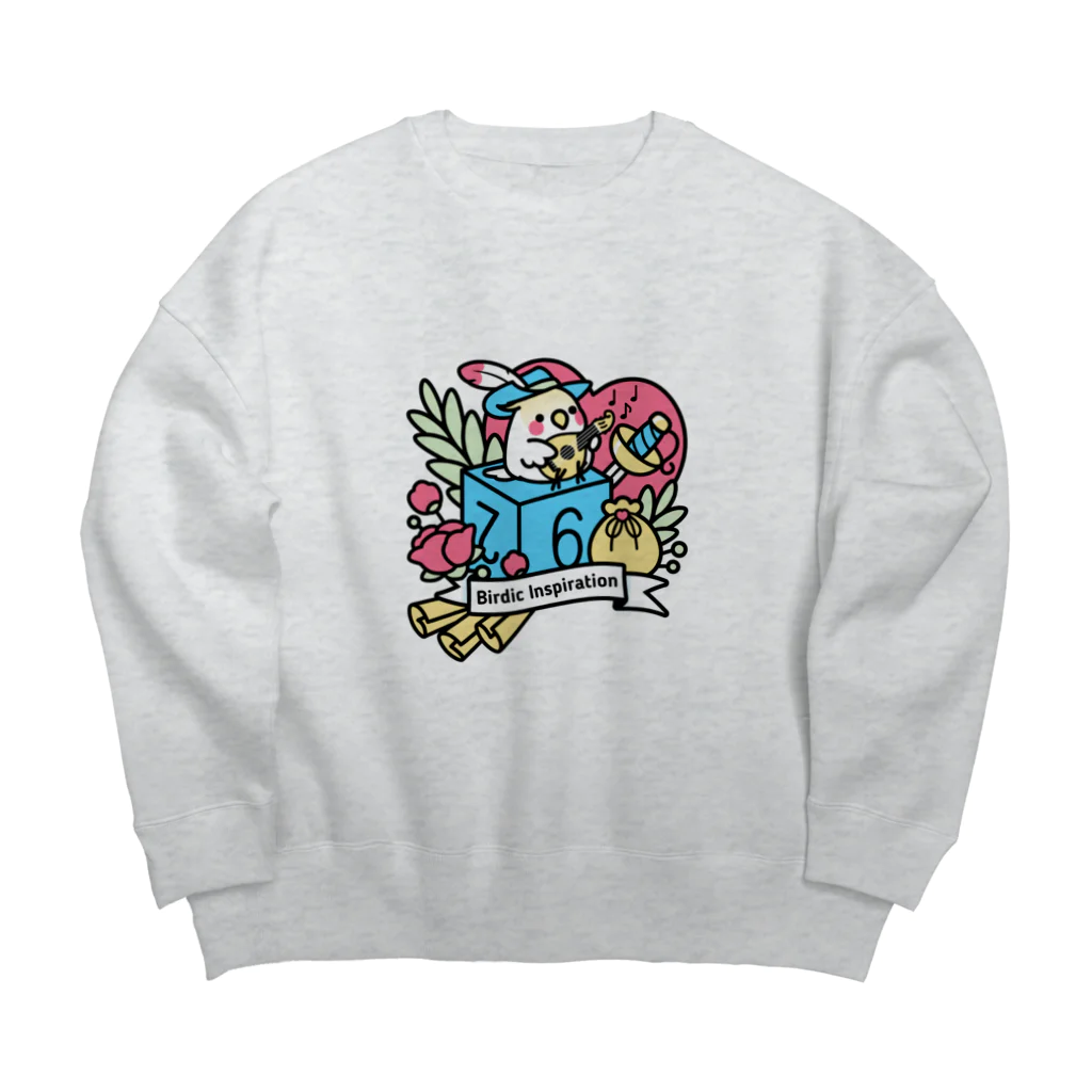 Cody the LovebirdのChubby Bird オカメインコとマンドリン　Birdic Inspiration Big Crew Neck Sweatshirt