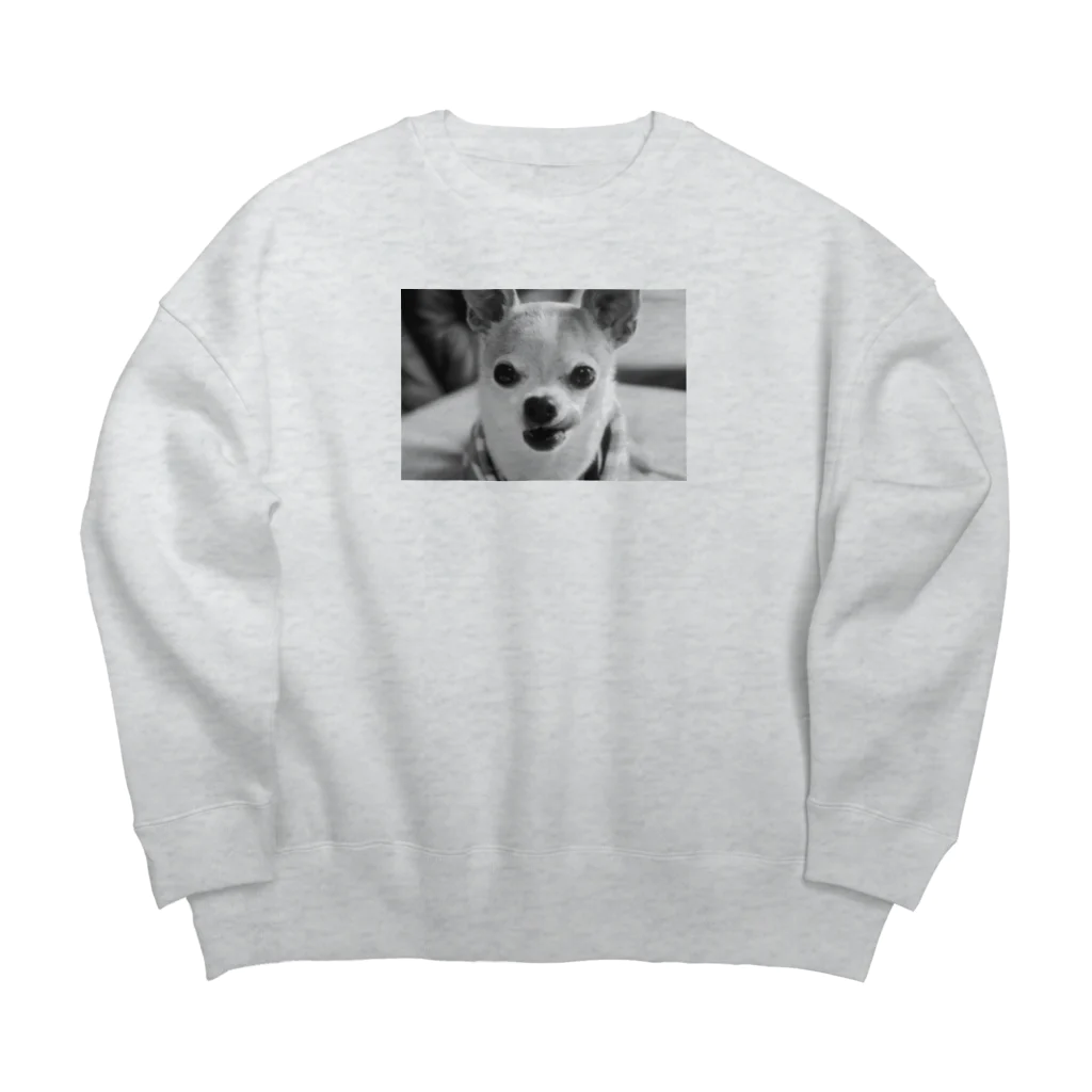 akane_art（茜音工房）のモノクロチワワ（ぺろんちょ） Big Crew Neck Sweatshirt