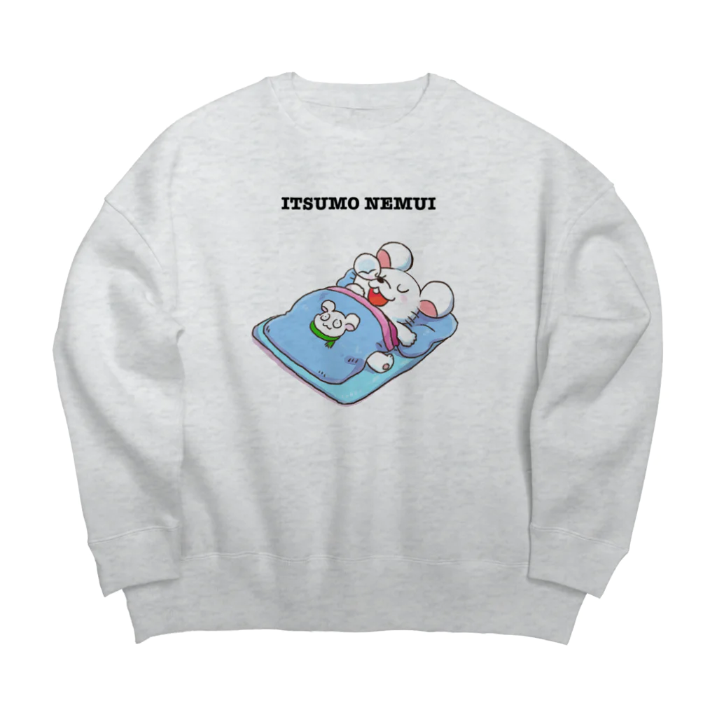 AmuAmu shopのいつも眠いねずみ　（クロ字） Big Crew Neck Sweatshirt