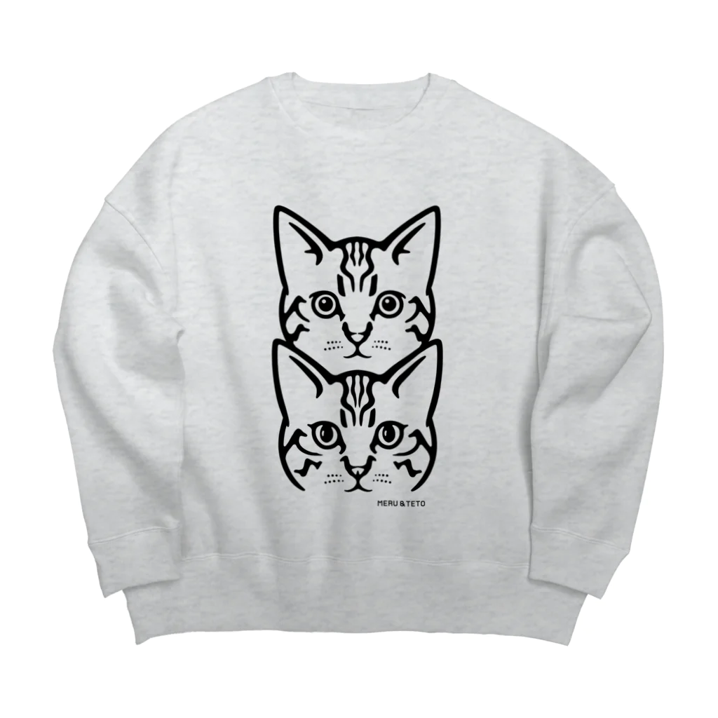 けーらんのお店の保護猫 MERU&TETO【黒プリント】 Big Crew Neck Sweatshirt