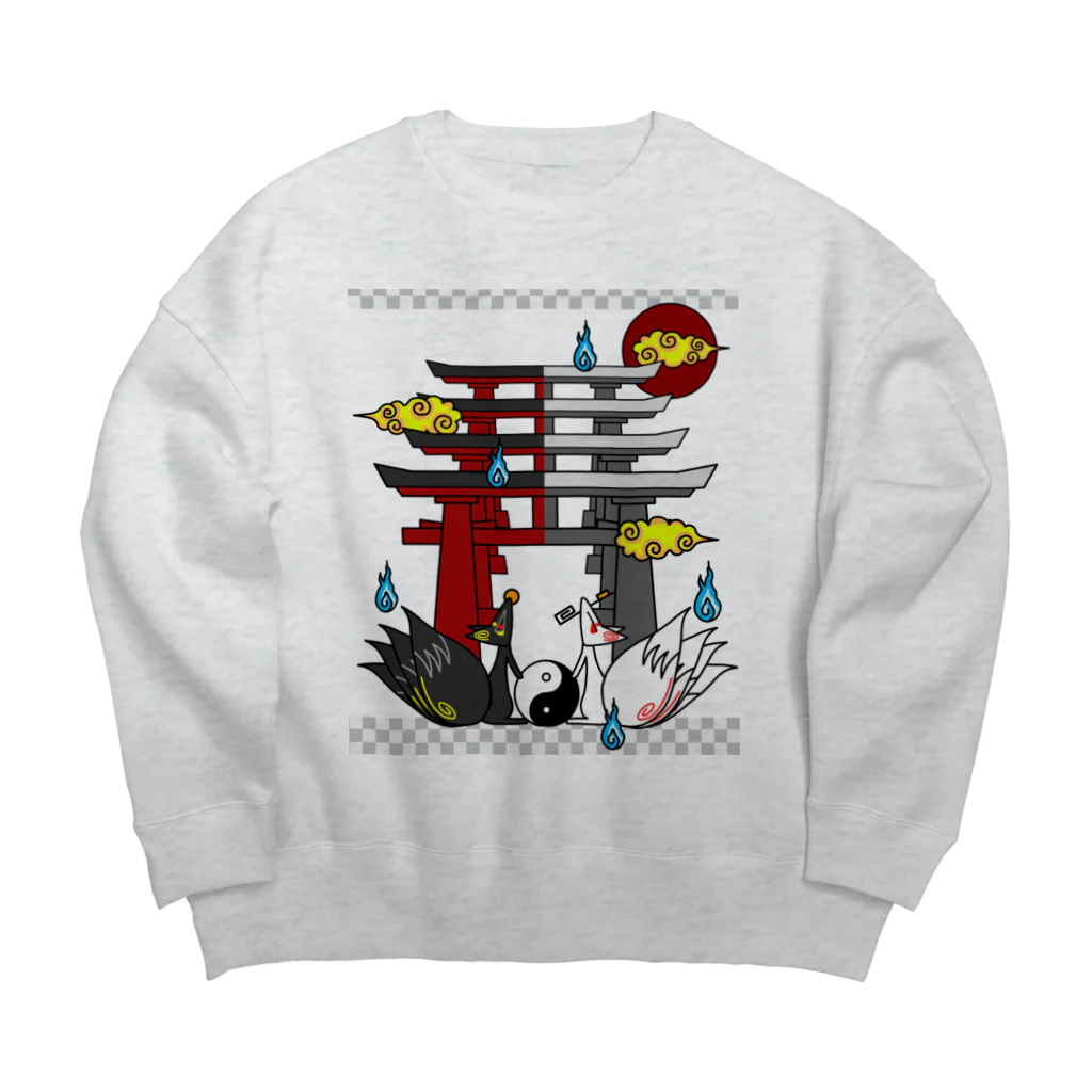 にゃーにゃー組@LINEスタンプ＊絵文字販売中！の四尾＊妖の夜 Big Crew Neck Sweatshirt