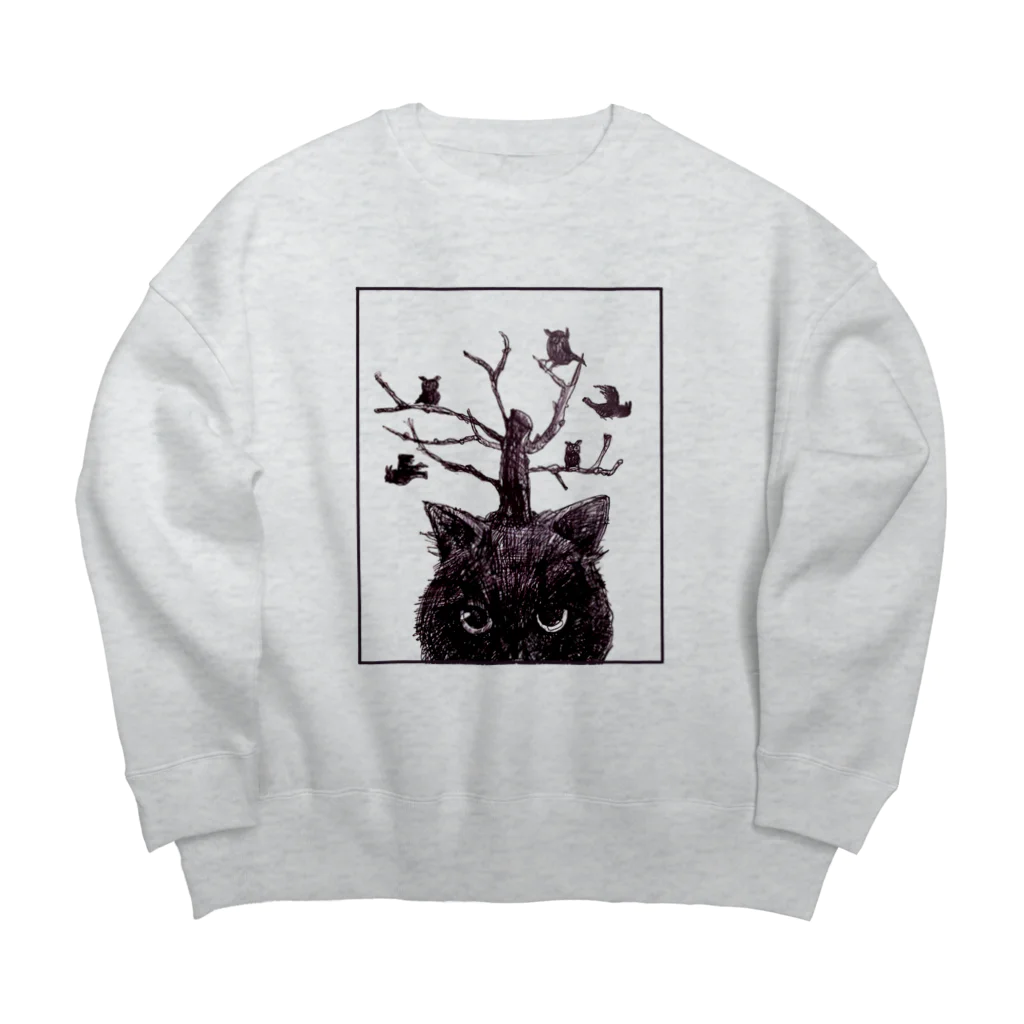 ブティック萌の猫とフクロウ Big Crew Neck Sweatshirt