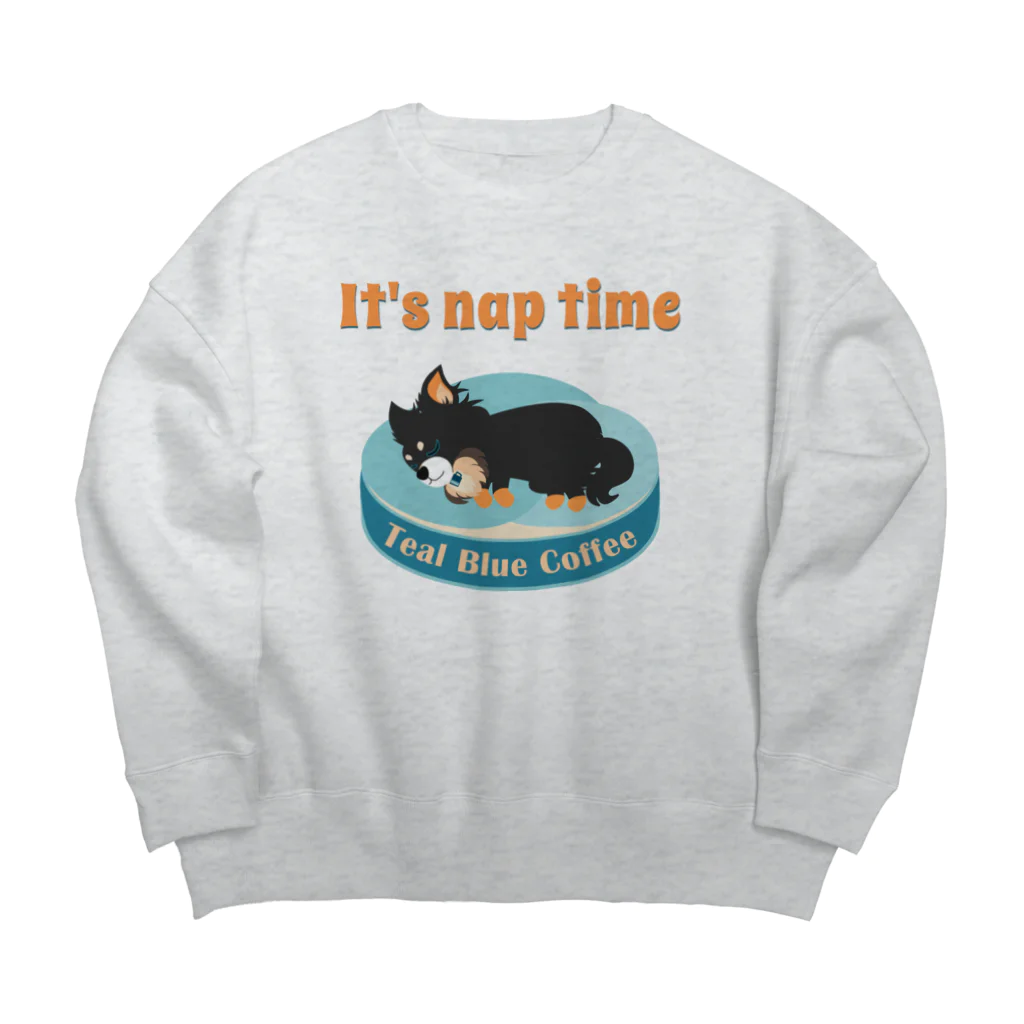 Teal Blue Coffeeのお昼寝の時間　-puppy teal- Big Crew Neck Sweatshirt