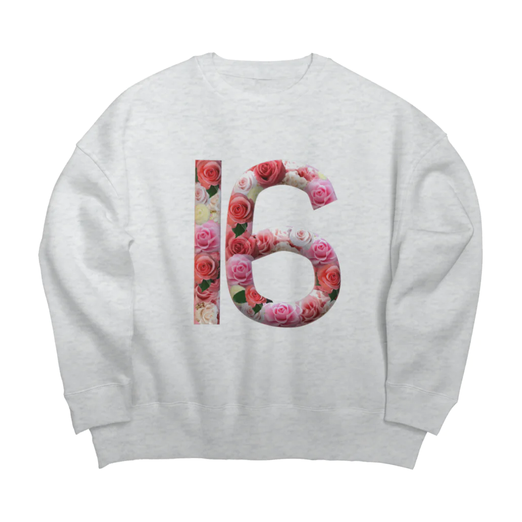 カラフルマルシェのフラワー数字シリーズ「16」 Big Crew Neck Sweatshirt