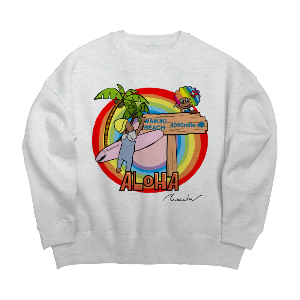 ハワイが大好きな女の子『HENOHENO MAPPY』のx waccha コラボデザイン2 Big Crew Neck Sweatshirt