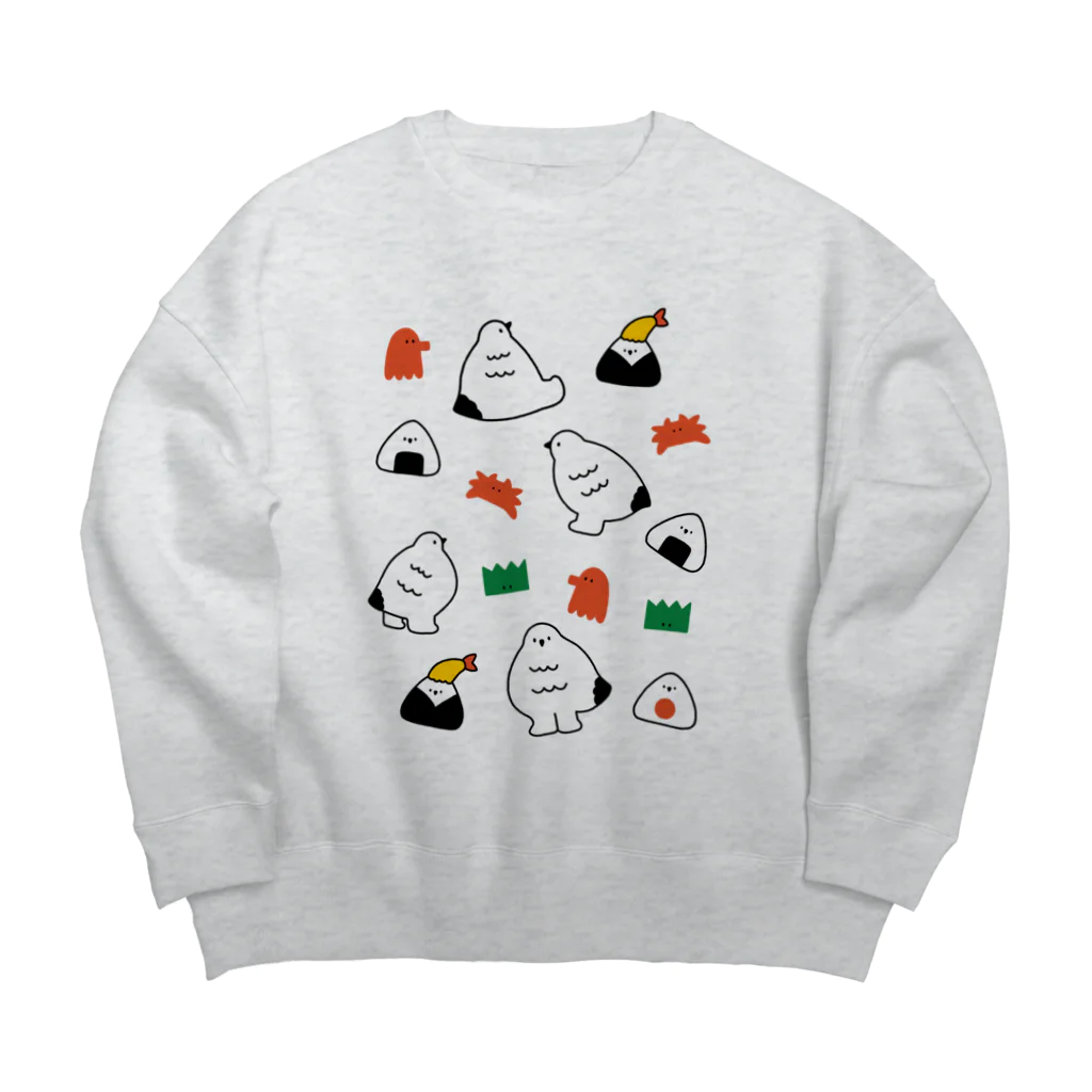 mmfumのライチョウさんとおにぎり（縁取りあり) Big Crew Neck Sweatshirt