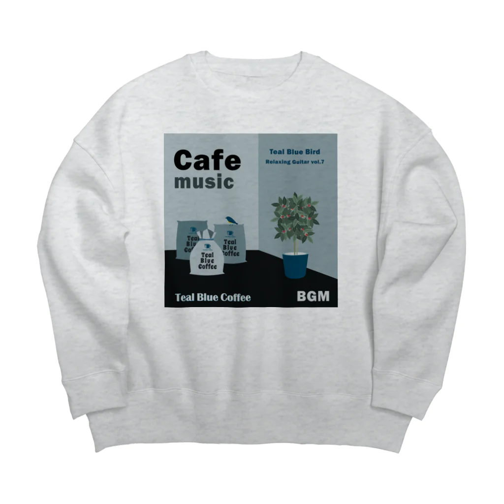 Teal Blue CoffeeのCafe music - Teal Blue Bird - Big Crew Neck Sweatshirt