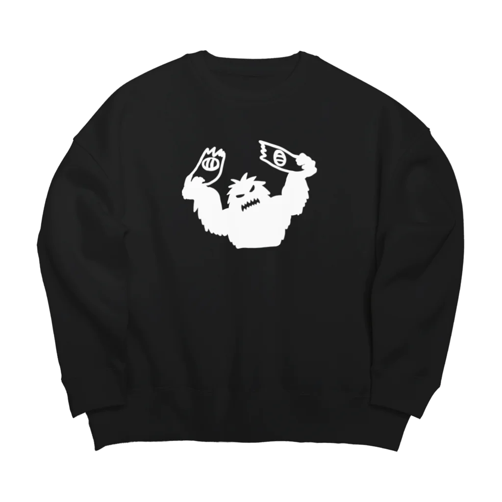 QUQU_WORKSのスノーボードをへし折るイエティ ホワイト Big Crew Neck Sweatshirt