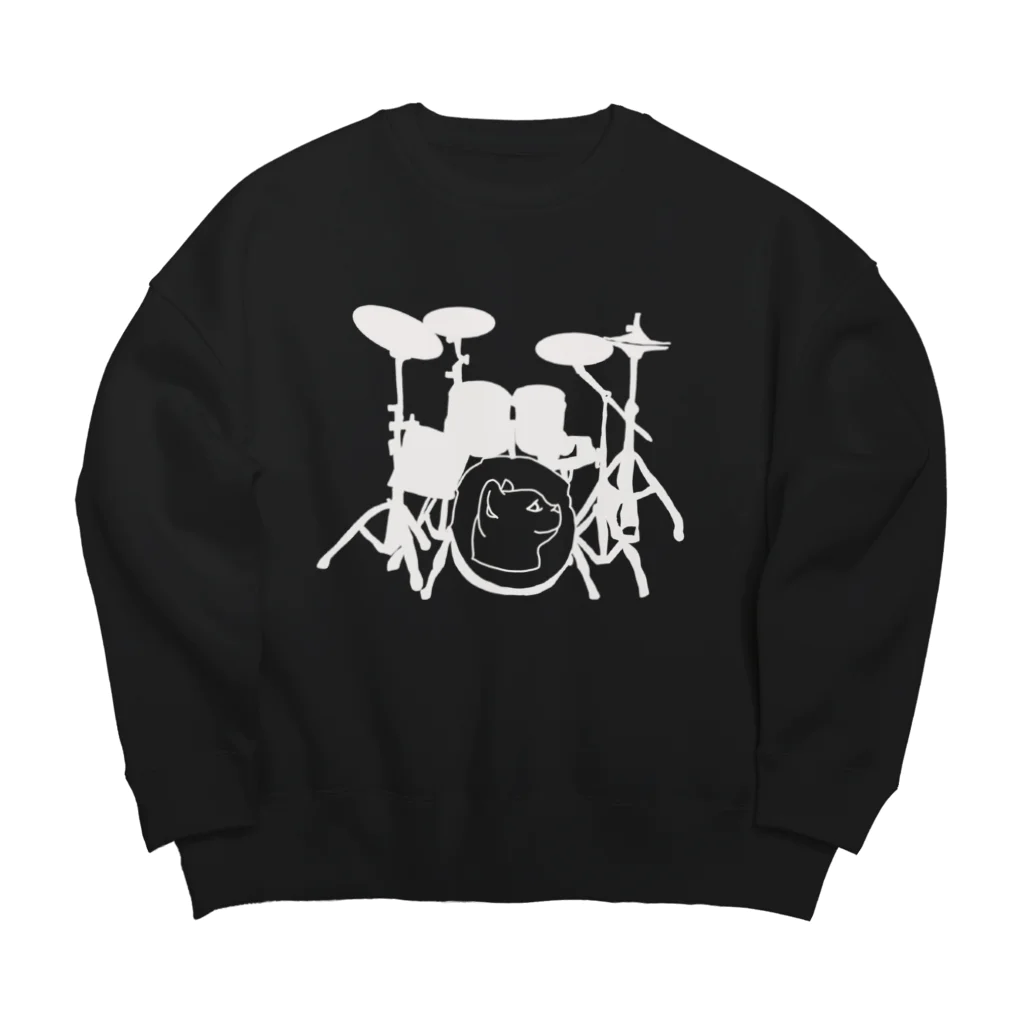 ロジローのドラム(ネコ)白 Big Crew Neck Sweatshirt