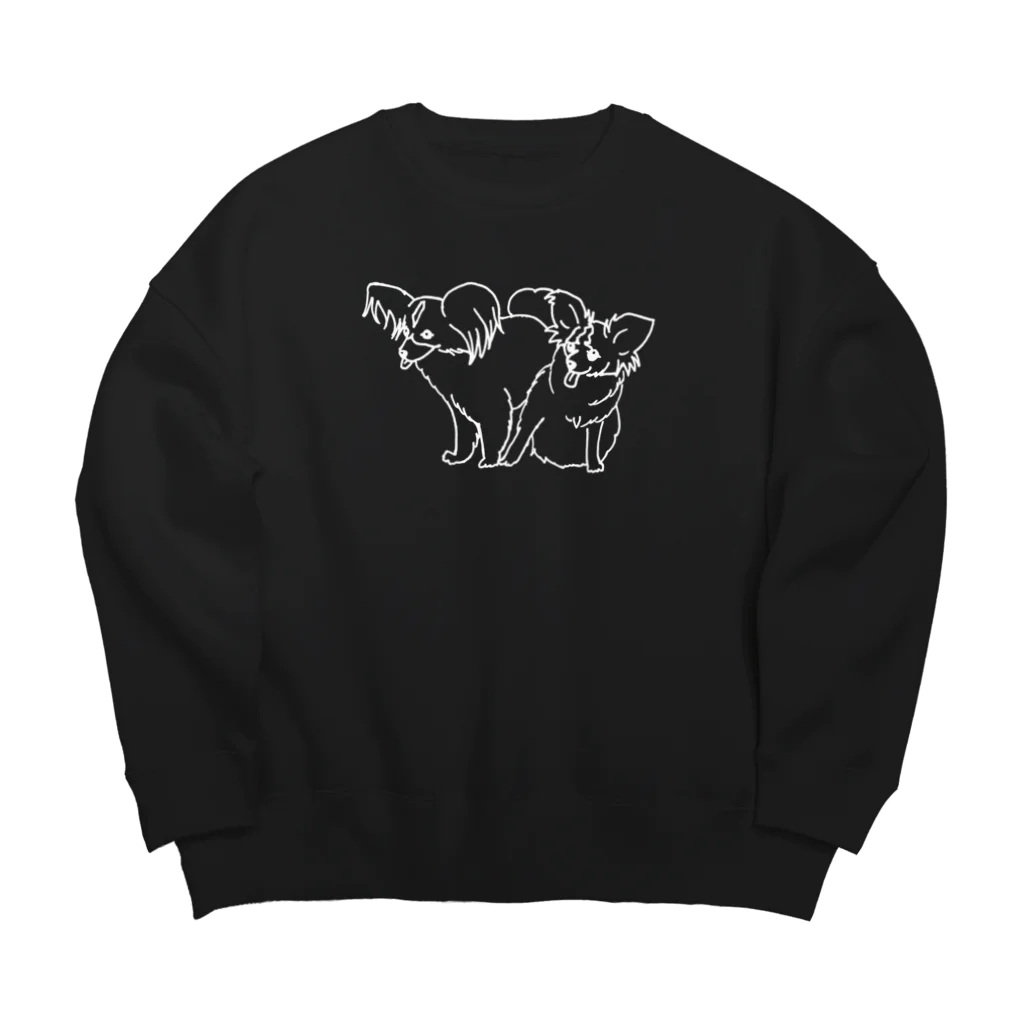 とつこまのお店屋さんのなかよし親子パピヨン（白） Big Crew Neck Sweatshirt