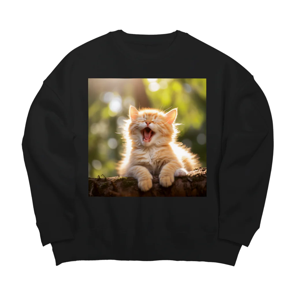 ショップ　猫まみれの子猫のあくび　yawning kitty Big Crew Neck Sweatshirt