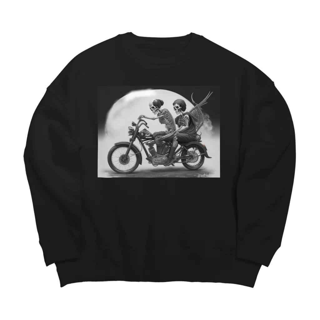Skull sectionのバイクとガイコツ（黒メイン） Big Crew Neck Sweatshirt