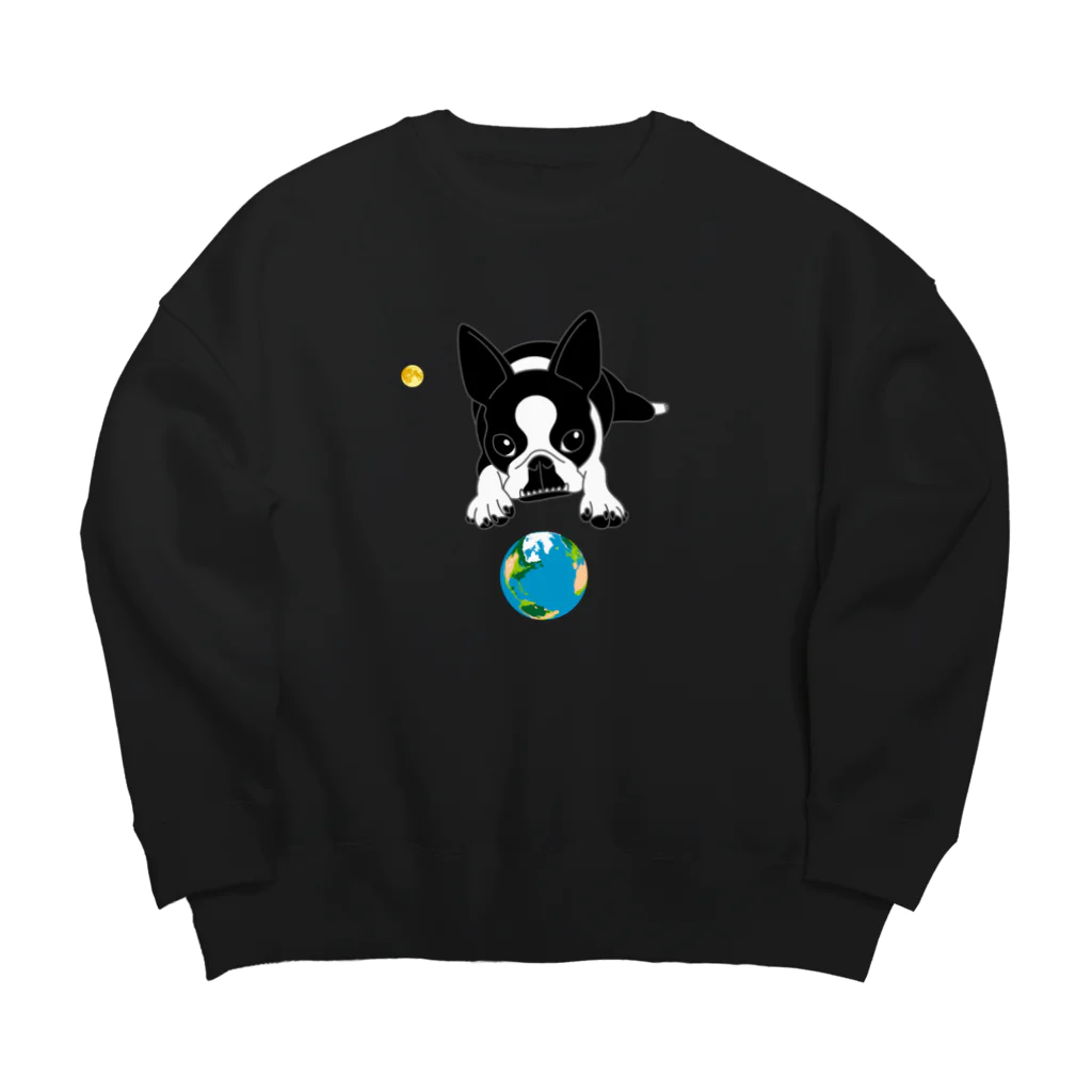 コチ(ボストンテリア)のボストンテリア(地球と月)[v2.8k] Big Crew Neck Sweatshirt