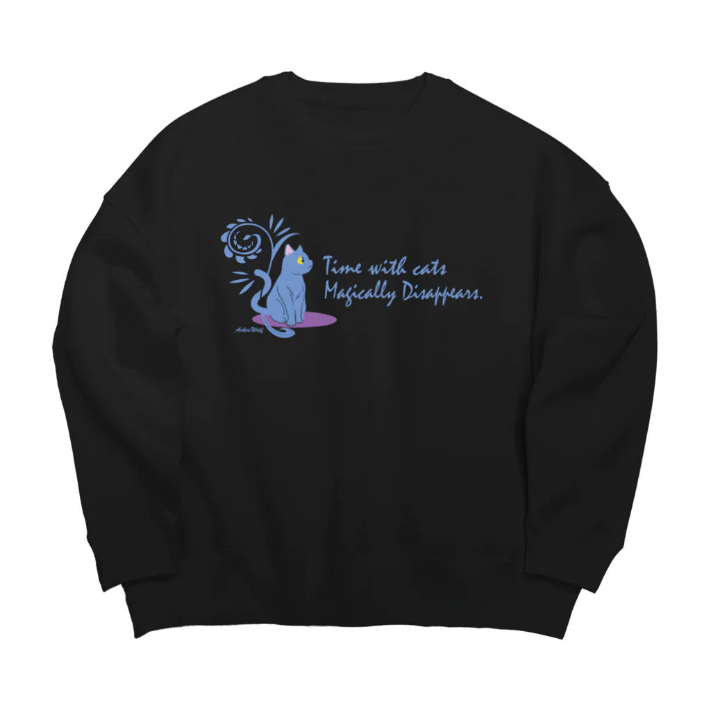 AckeeWolf Art Shopのネコとの時間は魔法のよう　アパレル黒タイプ Big Crew Neck Sweatshirt