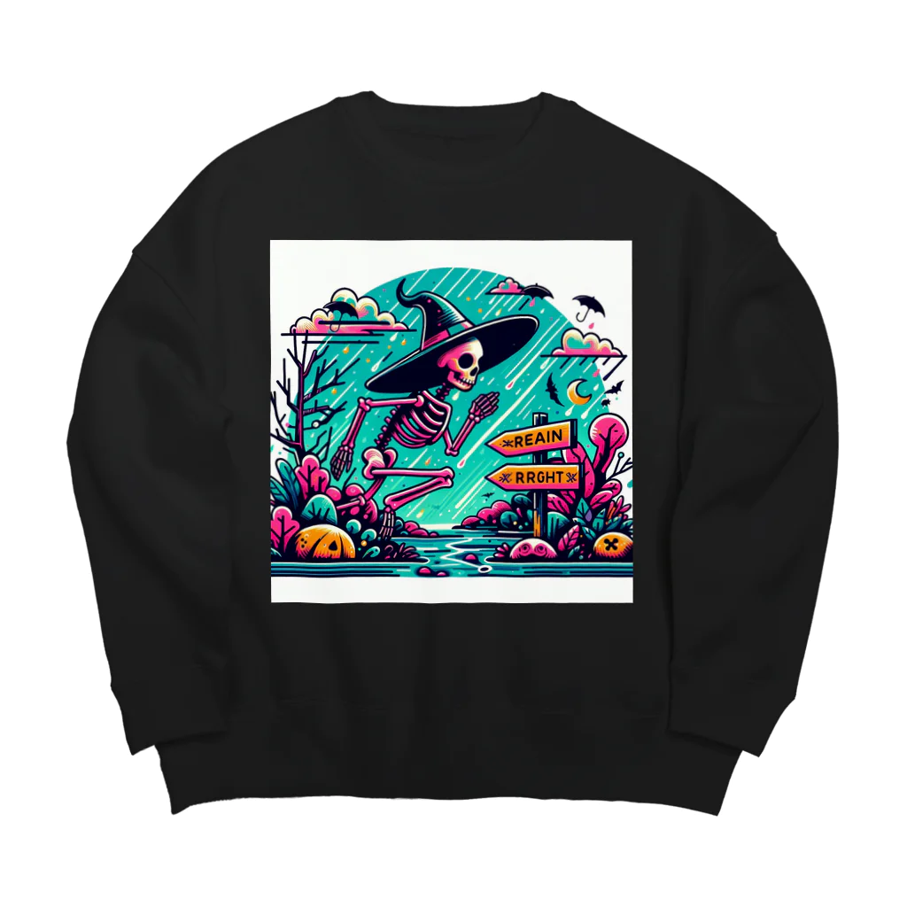 かるるんショップの骸骨紳士シリーズ　雨ニモマケズ、風ニモマケズ Big Crew Neck Sweatshirt