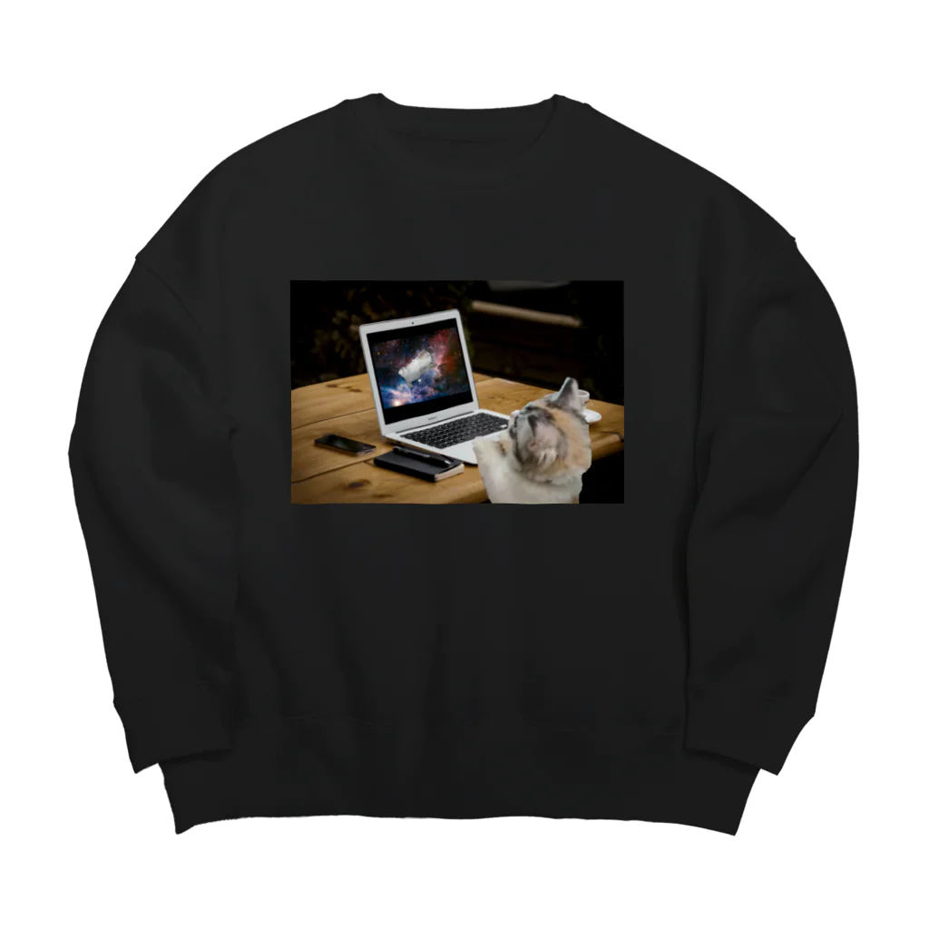 おもち屋さんのパソコンねこ Big Crew Neck Sweatshirt